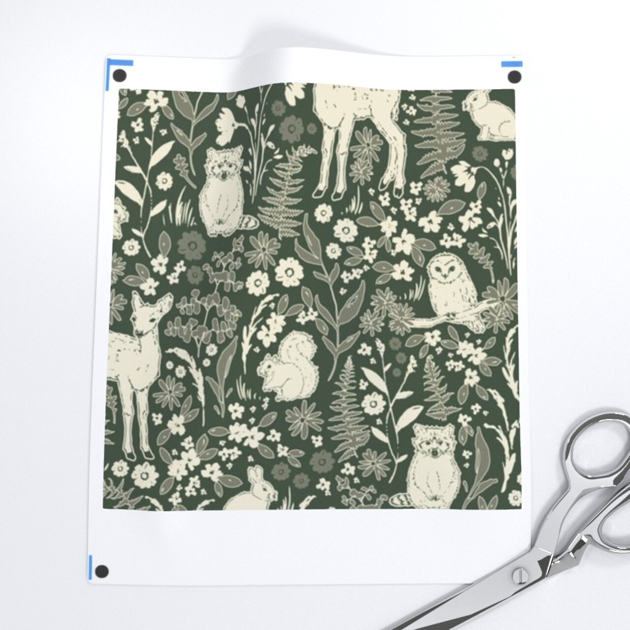 Woodland Animals Spring Forest Hand Drawn Novelty Botanical Baby Farmhouse Pine Green Ivory Cottagecore Custom Printed Fabric by Spoonflower Various Fabrics by the Yard or Fat Quarter 18018346